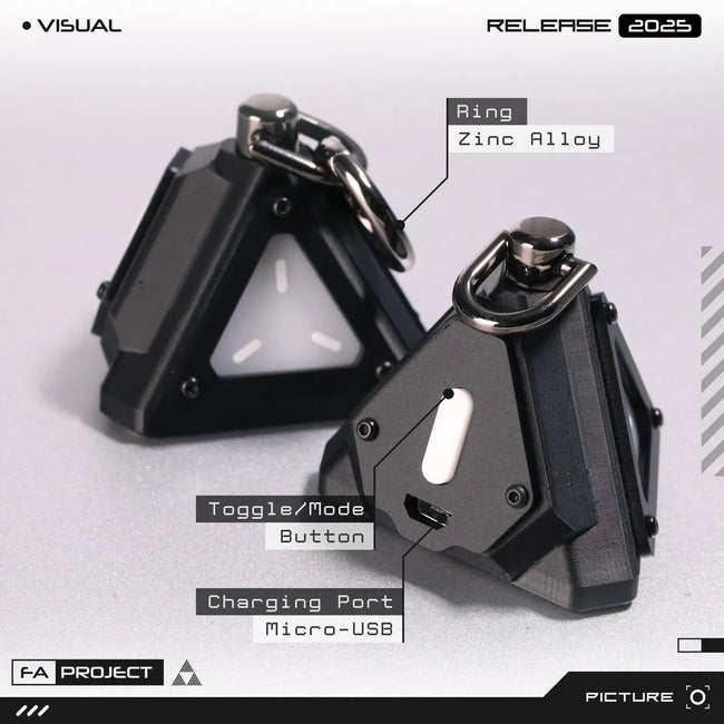 Multicolor LED Triangular Keychain & Pendant Attachable magnetic for Futuristic Mecha sci-fi Style Accessory. Main Image