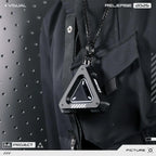 Futuristic Armored Mini Storage EDC Keychain - SD Card & Key Compartment Triangular Translucent Dual panel Dark Display Sliding Enclosure