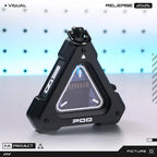 Futuristic Armored Mini Storage EDC Keychain - SD Card & Key Compartment Triangular Translucent Dual panel Dark Display Sliding Enclosure