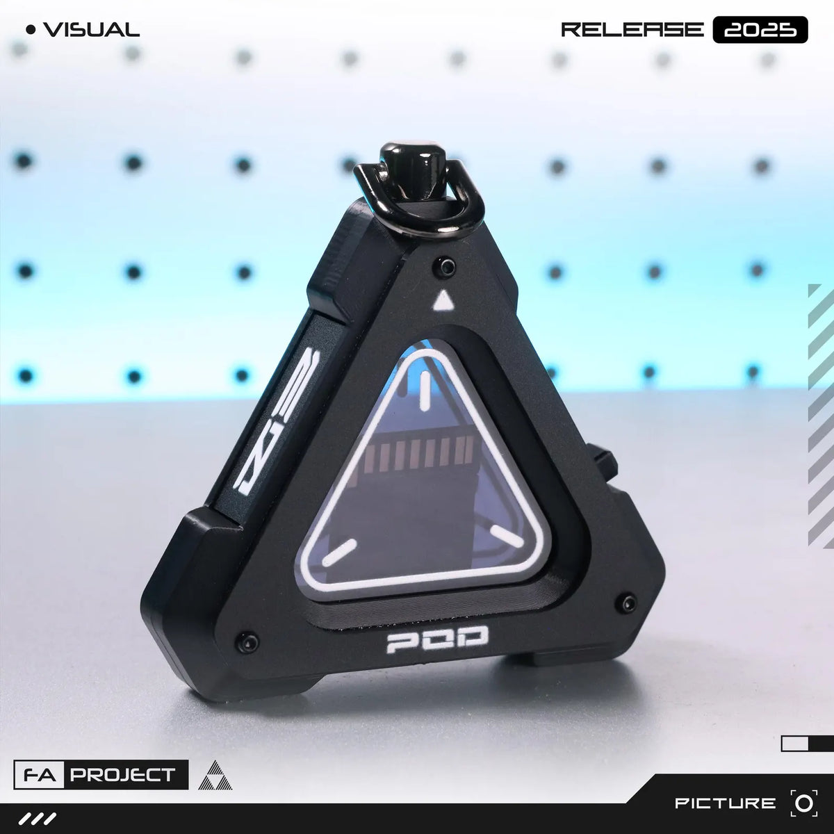 Futuristic Armored Mini Storage EDC Keychain - SD Card & Key Compartment Triangular Translucent Dual panel Dark Display Sliding Enclosure