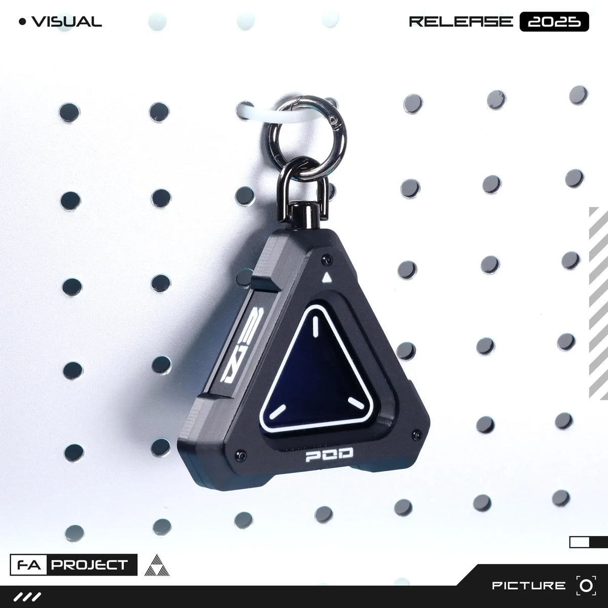 Futuristic Armored Mini Storage EDC Keychain - SD Card & Key Compartment Triangular Translucent Dual panel Dark Display Sliding Enclosure