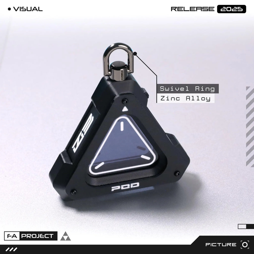 Futuristic Armored Mini Storage EDC Keychain - SD Card & Key Compartment Triangular Translucent Dual panel Dark Display Sliding Enclosure